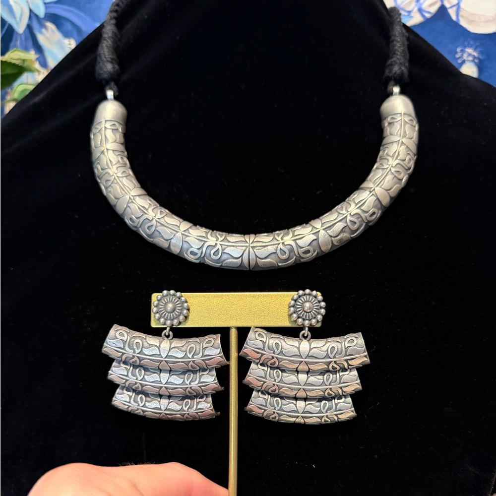 German Hasuli silver Indian Tribal Necklace and earrings - Picture 5 of 7